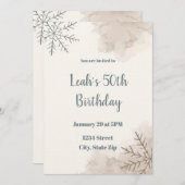 Neutral Winter 50th Birthday Invitation – Minimal Einladung (Vorne/Hinten)
