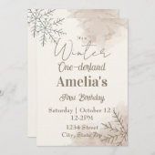 Neutral Winter First Birthday Invitation – Minimal Einladung (Vorne/Hinten)