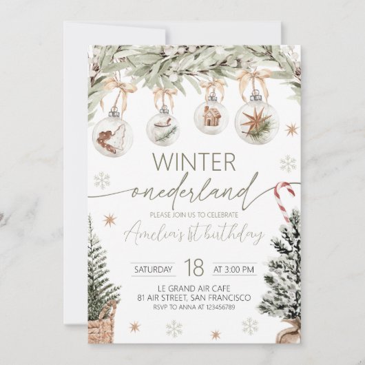 Neutral Winter Onederland Invitation Einladung (Vorderseite)