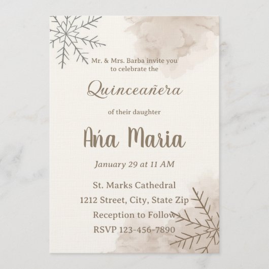 Neutral Winter Quinceañera Invitation – Minimalist Einladung (Vorderseite)