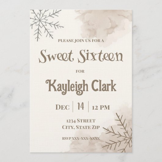 Neutral Winter Sweet Sixteen Invitation – Minimal Einladung (Vorderseite)