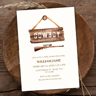 Neutral Wooden Wild West Cowboy Gun Babydusche Einladung