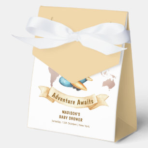 Neutrale Abenteuer-Weltkarte Flugzeug Baby Shower Geschenkschachtel