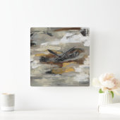 Neutrale Abstrakt-Grau-Druck | Silvia Vassileva Quadratische Wanduhr (Zuhause)