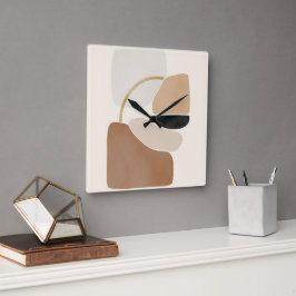 Neutrale Abstrakte Formen | Minimale moderne Kunst Quadratische Wanduhr