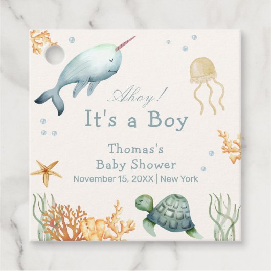 Neutrale Ahoy unter der Whale Babydusche Geschenkanhänger (Vorderseite)