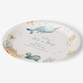 Neutrale Ahoy unter der Whale Babydusche Pappteller (Schrägansicht)