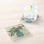 Neutrale Anordnung - gestempelte Blätter Glasuntersetzer (Schrägansicht)