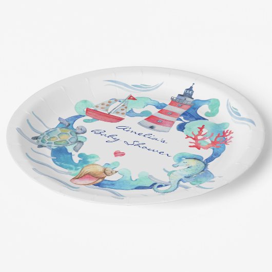 Neutrale Aquarellendusche Pappteller (Schrägansicht)