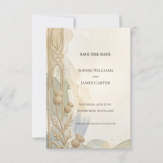 Neutrale Art Deco Blumen Save The Date Karte (Vorderseite)