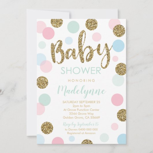 Neutrale Baby Dusche Einladung Confetti (Vorderseite)