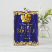Neutrale Baby Dusche Royal Blue Gem Gold Crown Einladung (Stehend Vorderseite)