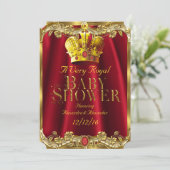 Neutrale Baby Dusche Royal Red Gem Gold Crown Einladung (Stehend Vorderseite)