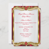 Neutrale Baby Dusche Royal Red Gem Gold Crown Einladung (Rückseite)