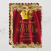 Neutrale Baby Dusche Royal Regal Red Gold Crown Einladung (Vorne/Hinten)