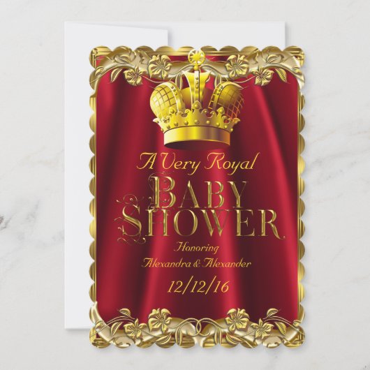 Neutrale Baby Dusche Royal Regal Red Gold Crown Einladung (Vorderseite)