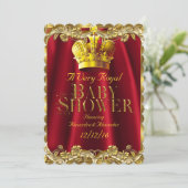 Neutrale Baby Dusche Royal Regal Red Gold Crown Einladung (Stehend Vorderseite)