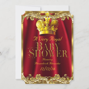 Neutrale Baby Dusche Royal Regal Red Gold Crown Einladung