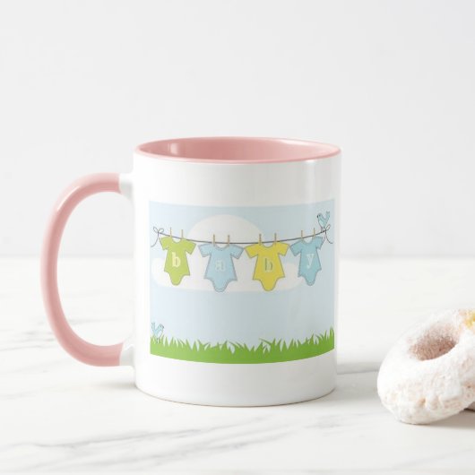 NEUTRALE BABY-DUSCHEN-PARTY-EINZELTEIL-GESCHENKE TASSE (Mit Donut)