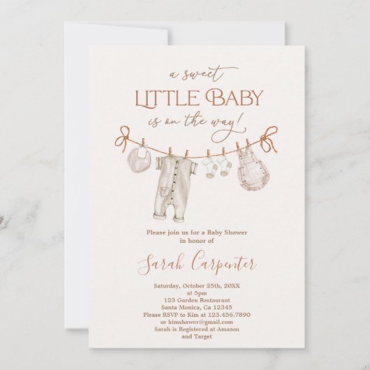 Neutrale Baby-Duschkleidung Einladung (Vorderseite)