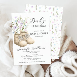 Neutrale Baby-in-aufblühen-Blumen-Booties-Baby-Par Einladung