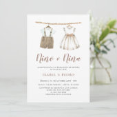 Neutrale Baby-Kleidung Spanisch Geschlecht Aufdeck Einladung (Stehend Vorderseite)