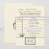 Neutrale Baby Vintag Library Card Dusche Einladung (Vorne/Hinten)
