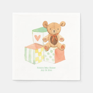 Neutrale Babyblöcke und Teddy-Bärendusche Serviette