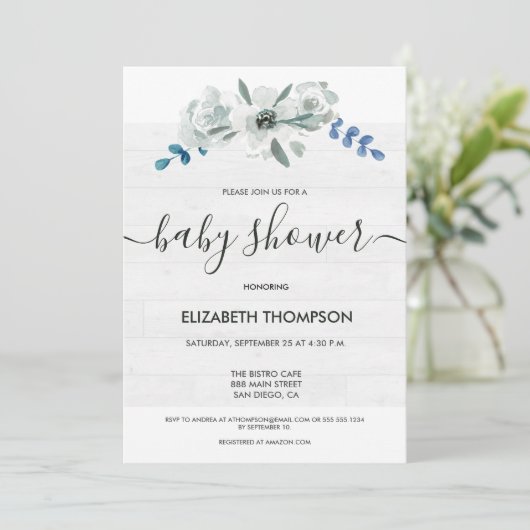 Neutrale Babydusche Aquarellblumenholz (Stehend Vorderseite)