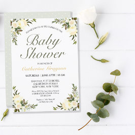 Neutrale Babydusche aus hübschem Gelbblütengeschle Einladung