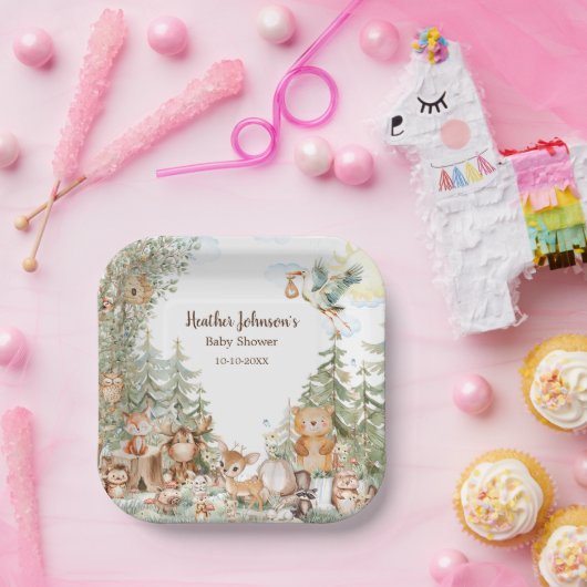 Neutrale Babydusche aus Wäldern Pappteller (Party)