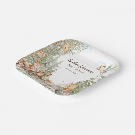 Neutrale Babydusche aus Wäldern Pappteller (Gewinkelt)