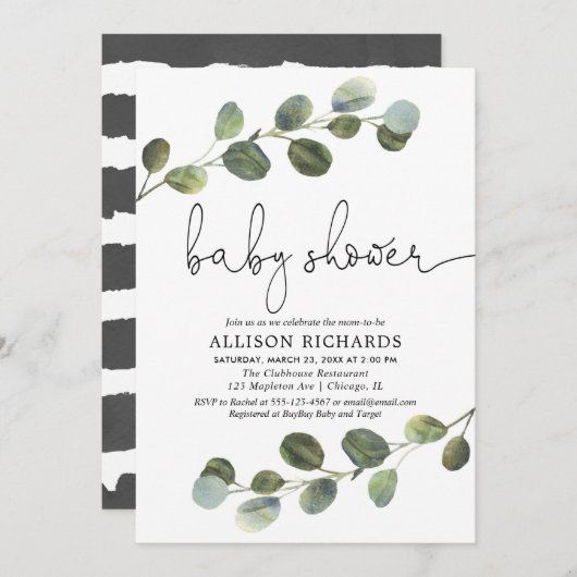 Neutrale Babydusche des Grüngeschlechtes, Einladung (Vorne/Hinten)