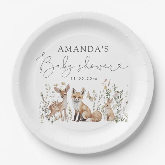 Neutrale Babydusche für das Waldergeschlecht Pappteller (Vorderseite)