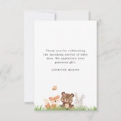 Neutrale Babydusche für das Woodland Gender Vielen Dankeskarte (Rückseite)