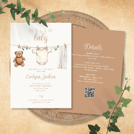 Neutrale Babydusche für die Wäscheleine Einladung