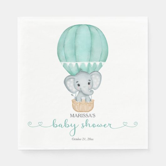 Neutrale Babydusche für Grüne Elefanten Serviette (Vorderseite)