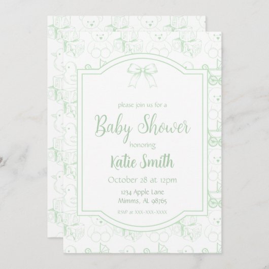 Neutrale Babydusche für Grüne Geschlechter Einladung (Vorne/Hinten)