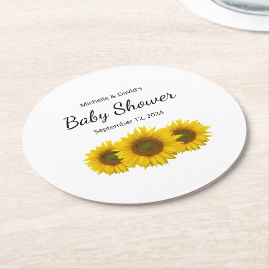 Neutrale Babydusche für moderne Sonnenblumen Runder Pappuntersetzer (Angewinkelt)