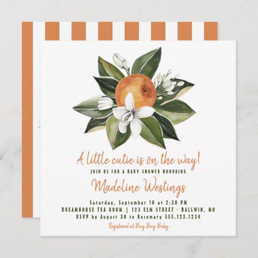 Neutrale Babydusche für orangefarbene Süssen Einladung (Vorne/Hinten)