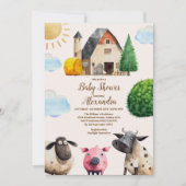 Neutrale Babydusche für rustikale Nutztiere Einladung (Vorderseite)