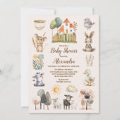 Neutrale Babydusche für rustikale Nutztiere Einladung (Vorderseite)