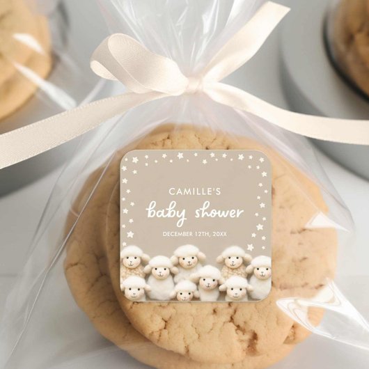 Neutrale Babydusche für Schafe Quadratischer Aufkleber