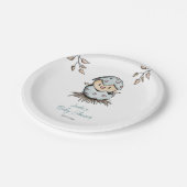 Neutrale Babydusche für Wasserfarbenvögel Pappteller (Schrägansicht)