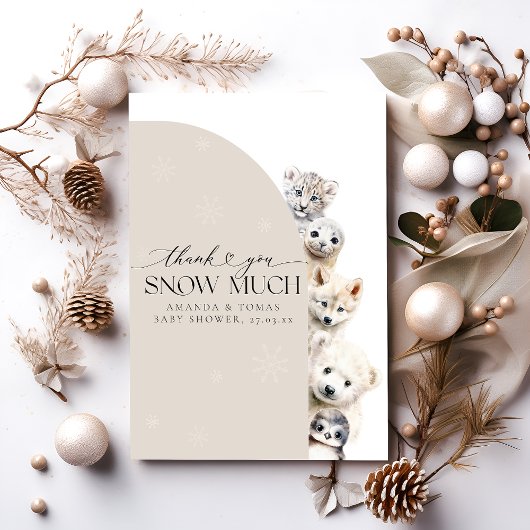 Neutrale Babydusche für Wintertiere Dankeskarte