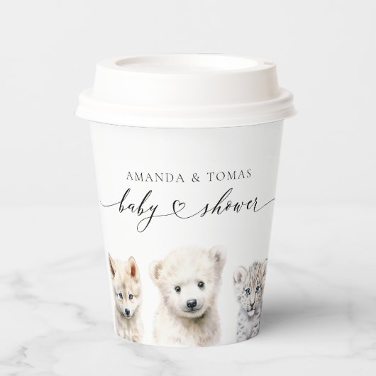 Neutrale Babydusche für Wintertiere Pappbecher (Vorderseite)