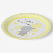 Neutrale Babydusche Gelb Graue Elefantensprinkle Pappteller (Schrägansicht)