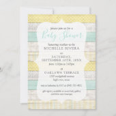 Neutrale Babydusche, gelb rustikales Holz Einladung (Vorderseite)