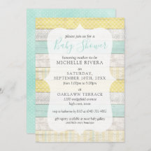 Neutrale Babydusche, gelb rustikales Holz