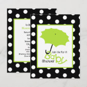 Neutrale Babydusche - Grüne Umbrella & Polka-Punkt Einladung (Vorne/Hinten)